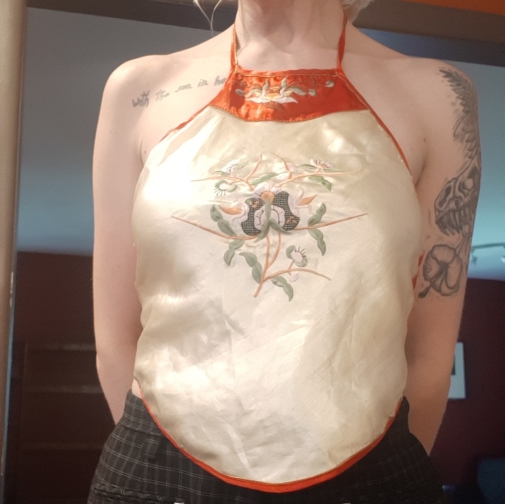Vintage Chinese 100% silk halter top